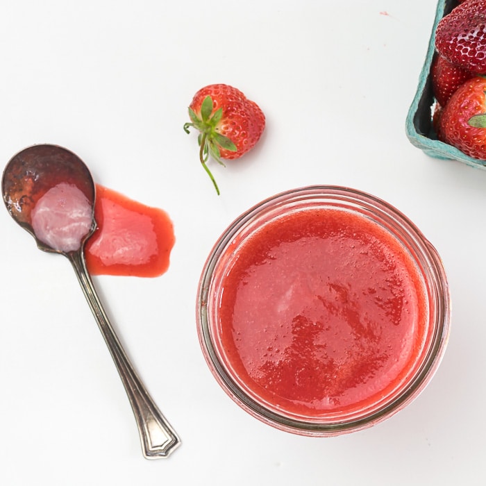 strawberry puree in a bowl.