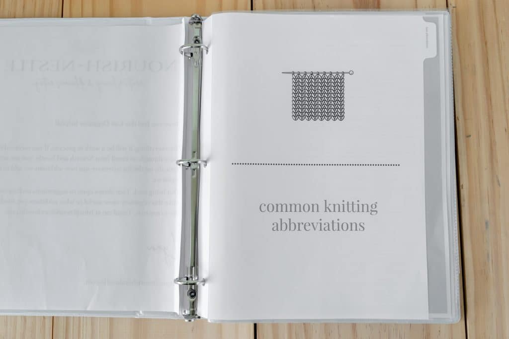 Common Knitting Abbreviations tab