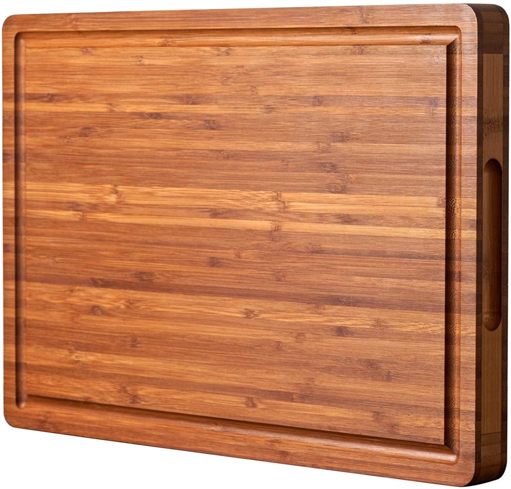 A wooden cutting board
