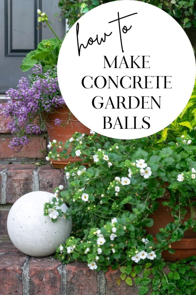 Concrete Garden Ball on brick steps.