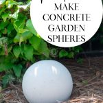 Concrete Garden Ball on pine straw under a vine.