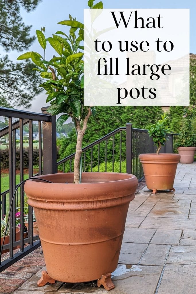 Large Planters on a porch and Tricks to Fill a Large Planter.