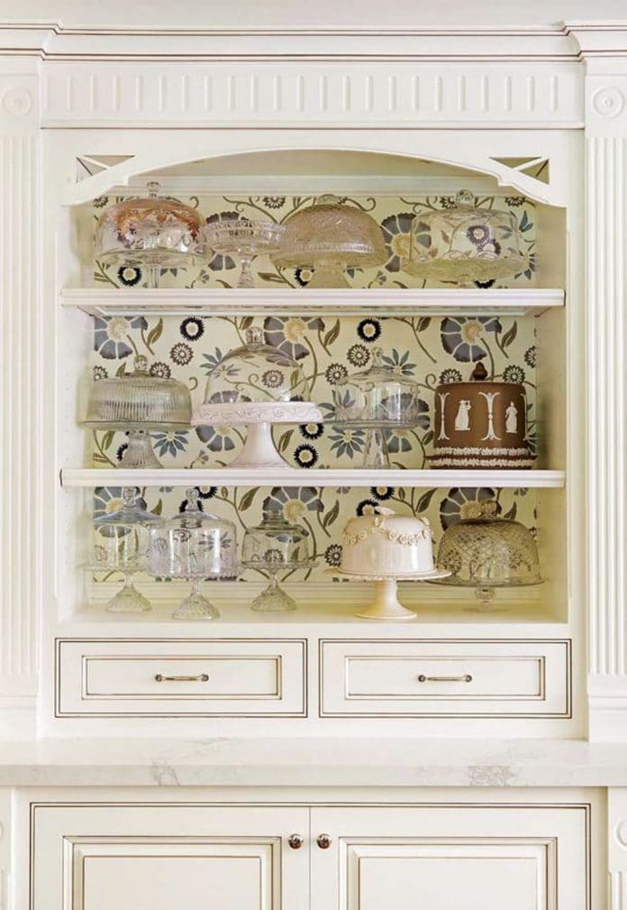 Decorate a kitchen hutch with party essentials.