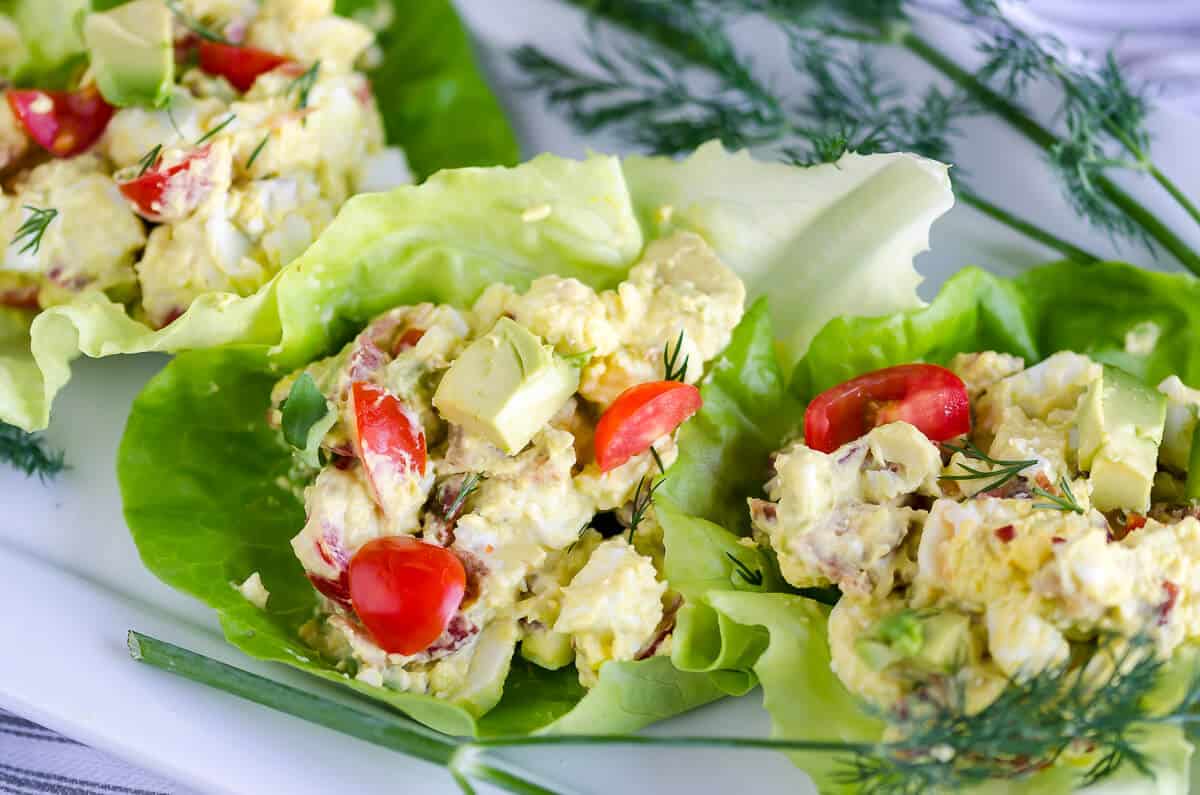 Cobb egg salad in lettuce