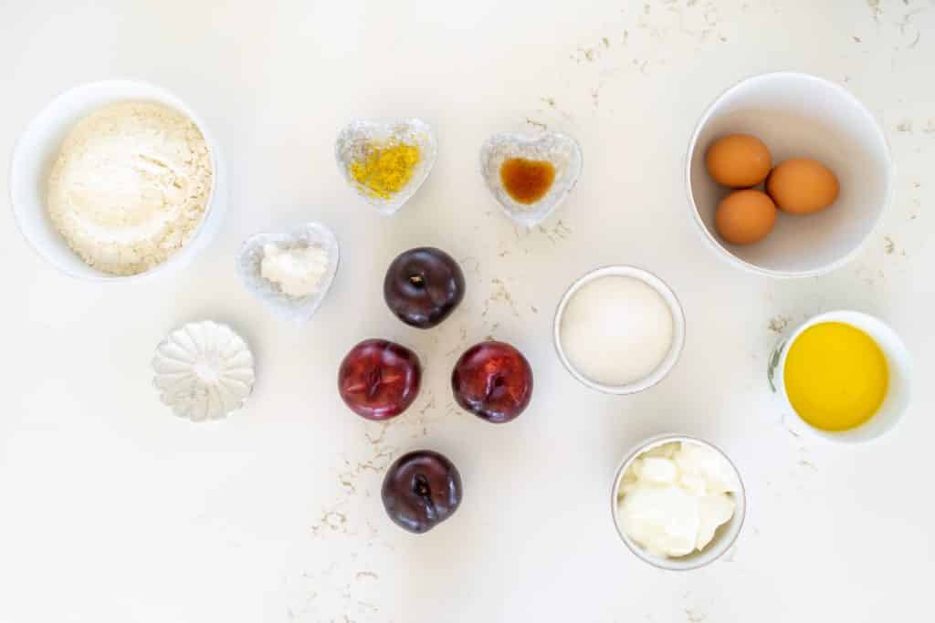 Ingredients for Yogurt Plum Cake.