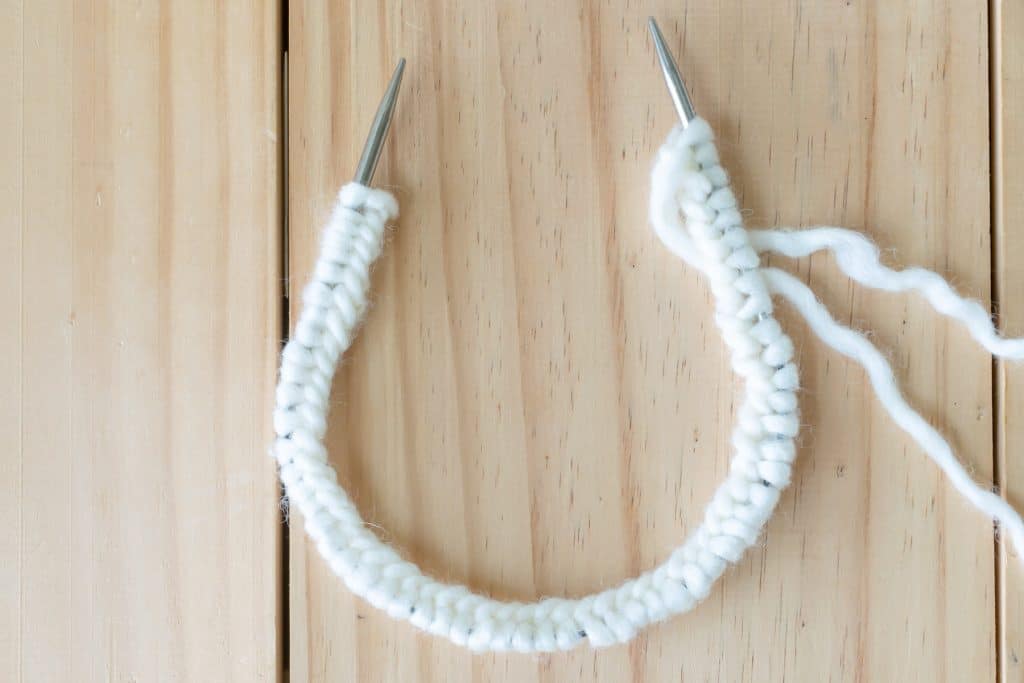 How stitches should look on circular needles before you start knitting in the round.

