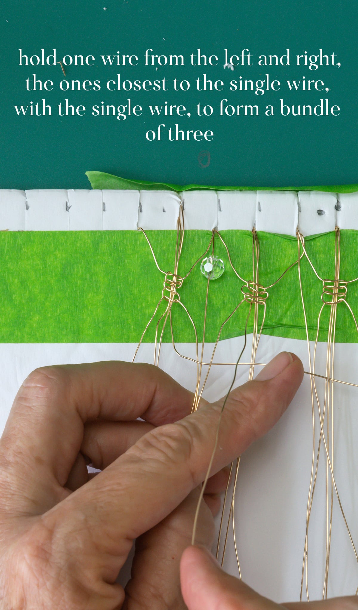 how to hold wires for second row of wire macrame.