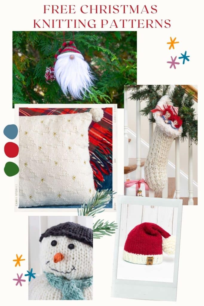 Knit gnome, Christmas Stocking, Christmas Pillow, Snowman and Santa Hat.