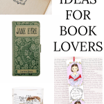 Mobile phone case, book stamp, book mark and whiskey class with book print are gift ideas for book lovers.