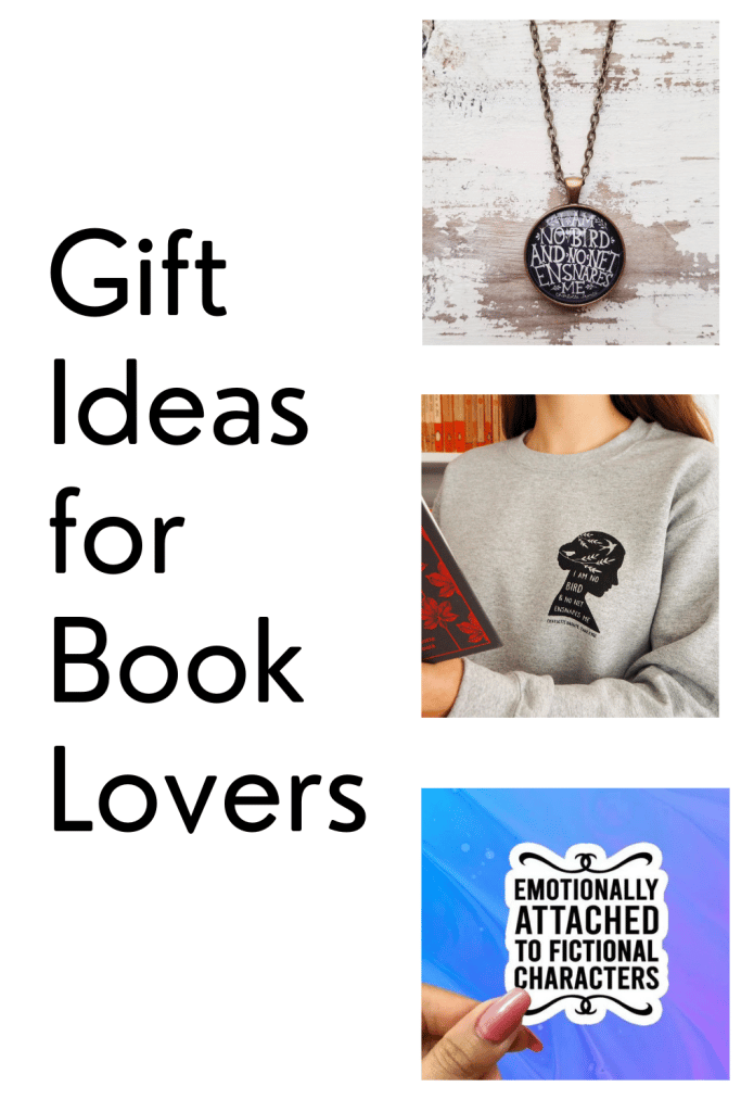 Locket, Sweatshirt and sticker are gift ideas for book lovers.