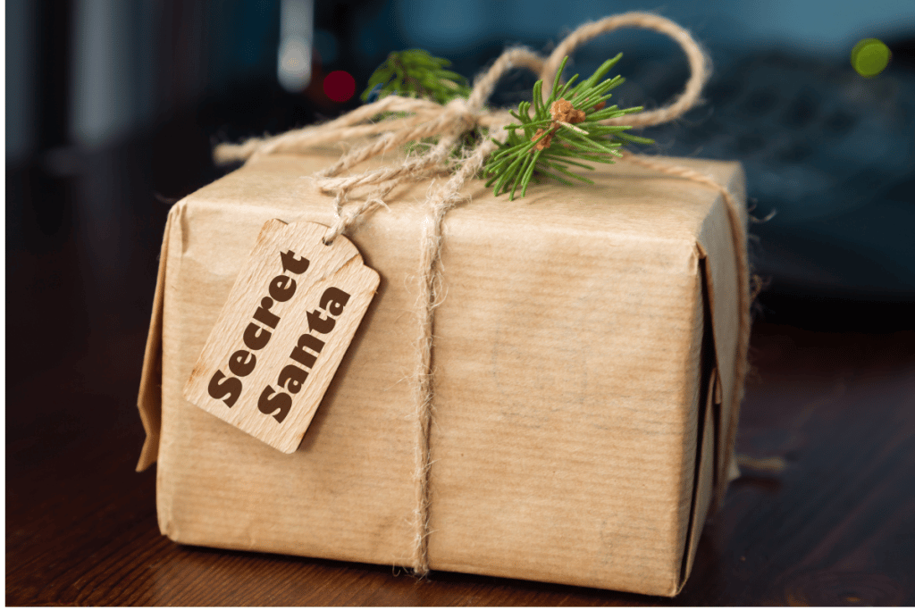 Christmas gift wrapped in brown paper.