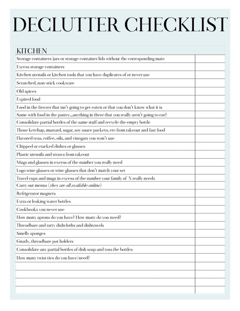Kitchen Declutter checklist.