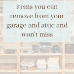 Blurred image of stacked items in a garage with text overlay.