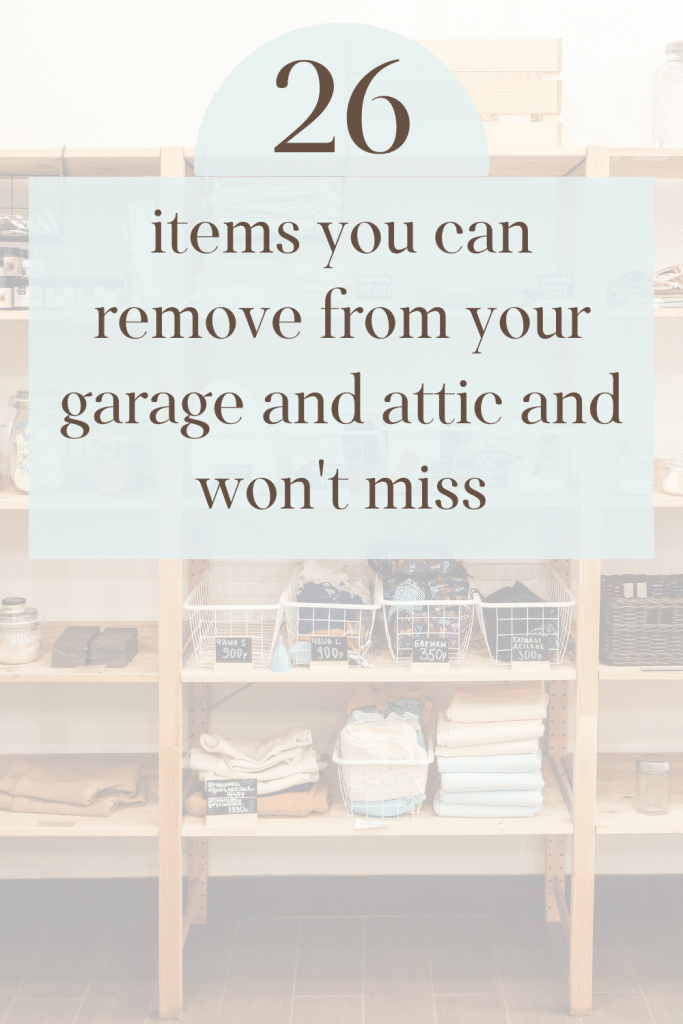 Blurred image of stacked items in a garage with text overlay.