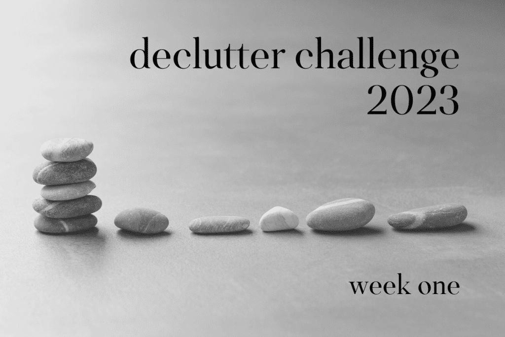 2023 Declutter Challenge logo with stones in a row and a stack of stones.