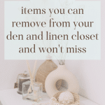 Blurred image of items in a bathroom with text overlay.