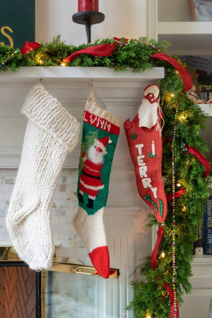 Closeup of Christmas stockings.