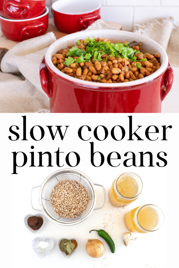 Pinto Beans in a red crock.