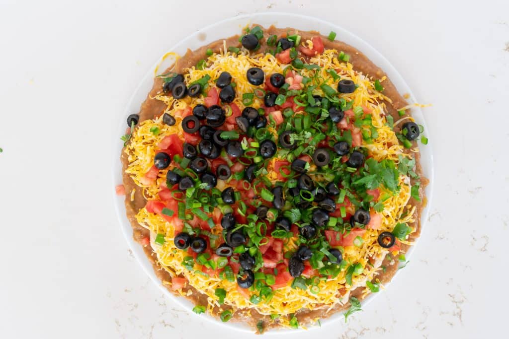 Overhead view of Mexican Layer Dip.