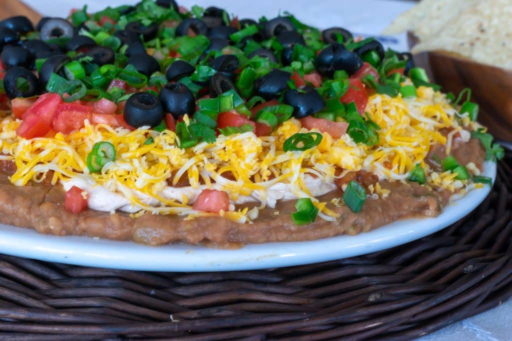 Side view of layered taco dip.