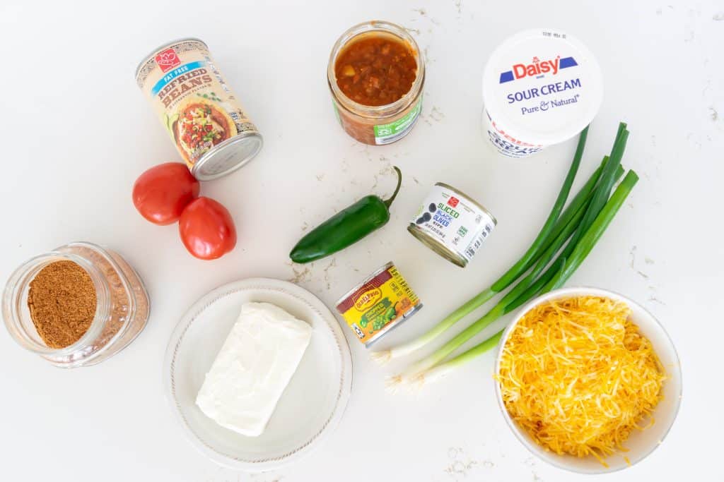 Ingredients of Mexican Layer Dip.