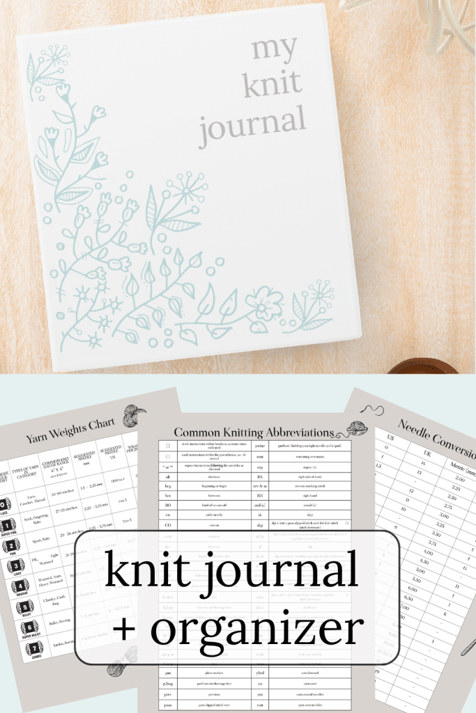 Knit organizer journal and pages from knit organizer.