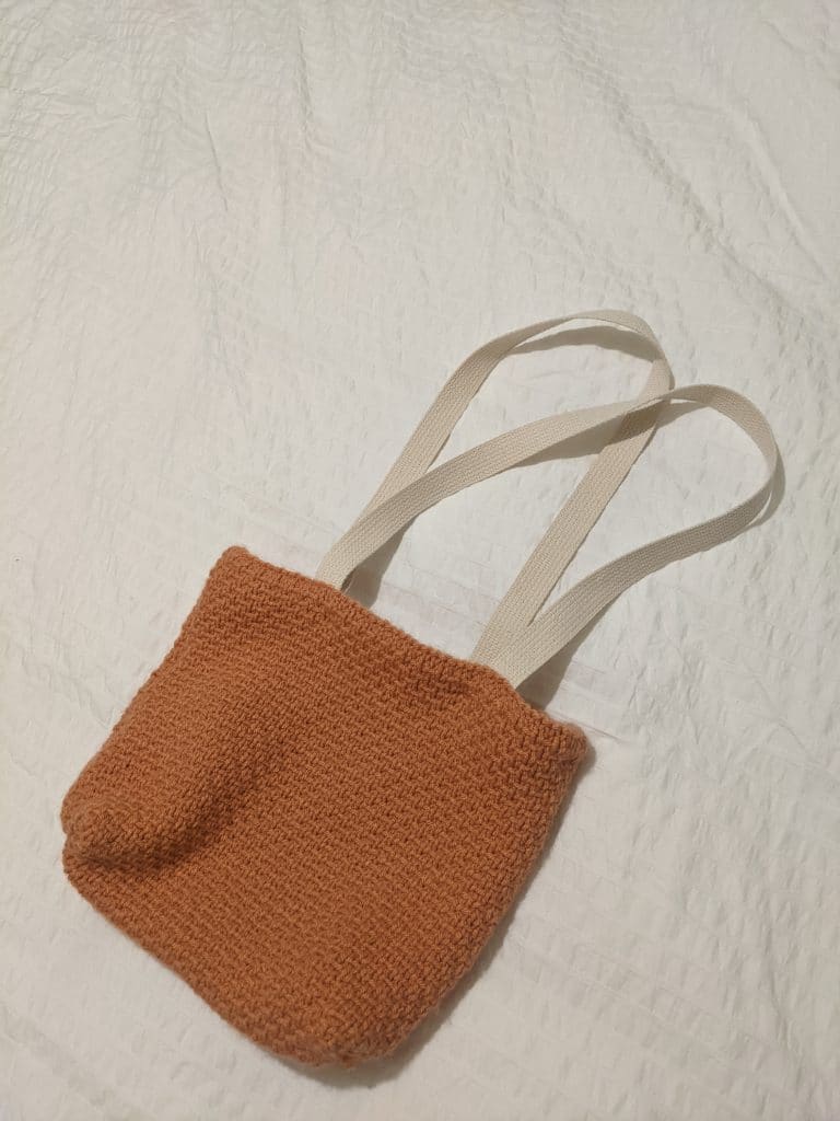 KNit purse with fabric straps