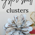 Oyster shell clusters in front of a stack of books.