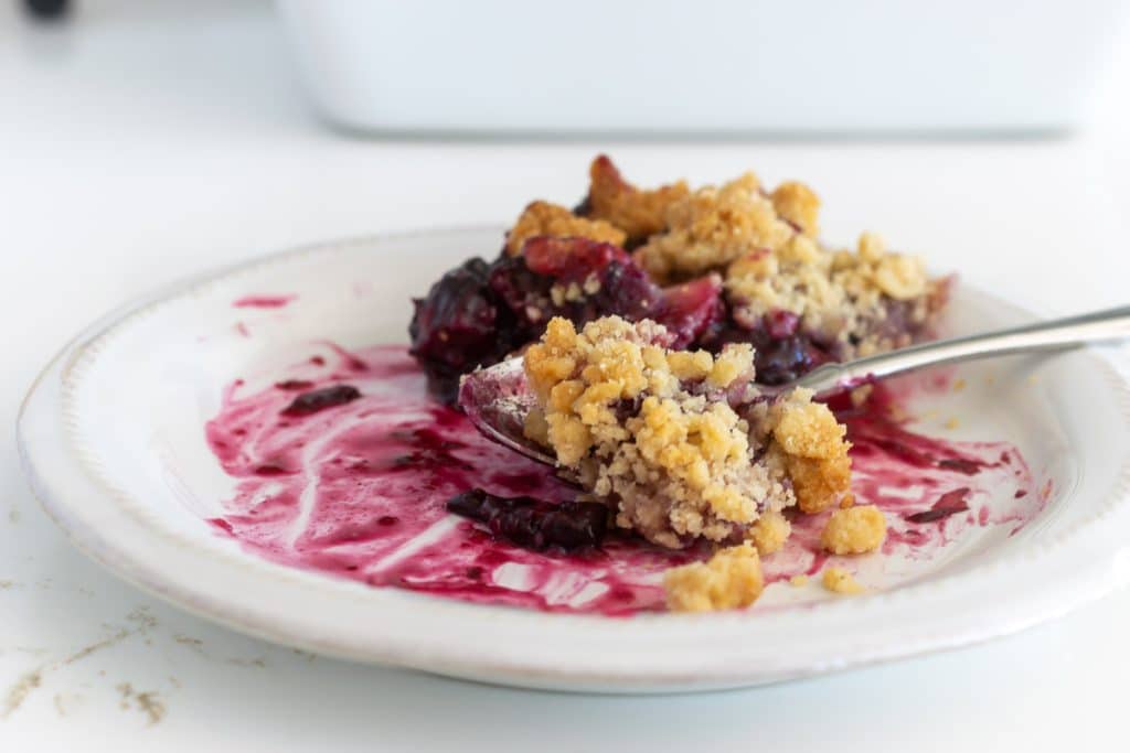 Blueberry and Apple Crumble on a plate.