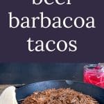 Beef Barbacoa in a cast iron skillet.