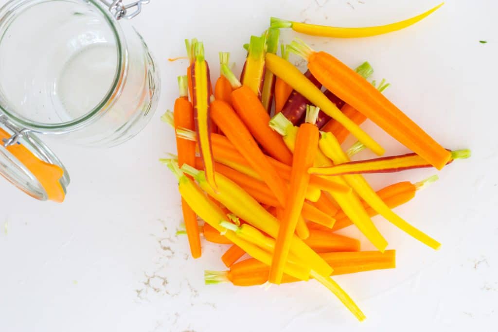 Sliced carrots ready for pickling.