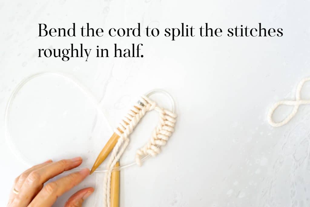 Bend the cord to split the stitches roughly in half.