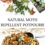 Ingredients for and bowl holding natural moth repelling potpourri.