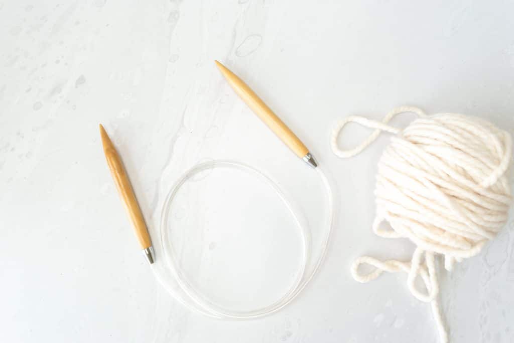 Circular Knitting Needles and a Ball of Yarn are all that are needed for the Magic Loop Knit technique.