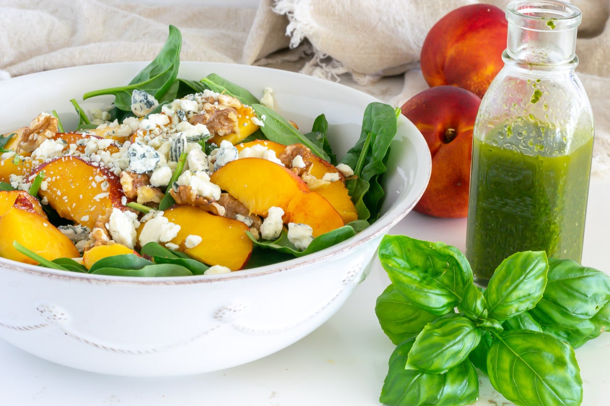 Spinach and Nectarine Salad with Basil Dressing