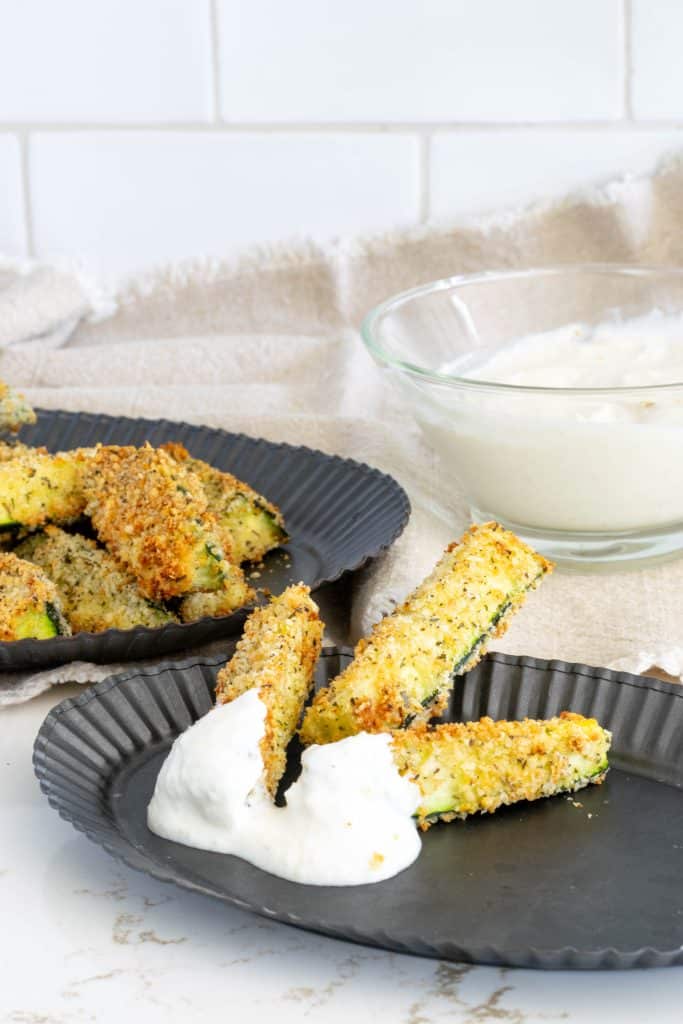 Air Fryer Zucchini Fries with horseradish sauce.