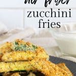 Air Fryer Zucchini Fries on plate with horseradish sauce.