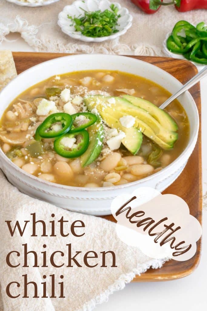 Healthy White Chicken Chili in a white bowl.