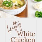 Healthy White Chicken Chili in a white bowl.