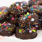 Chocolate Covered Oreos are features with sprinkles.