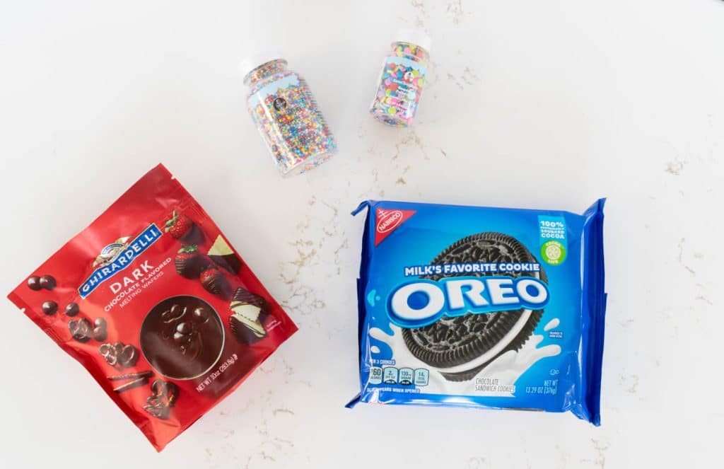 Oreos and chocolate wafers for chocolate covered oreos.