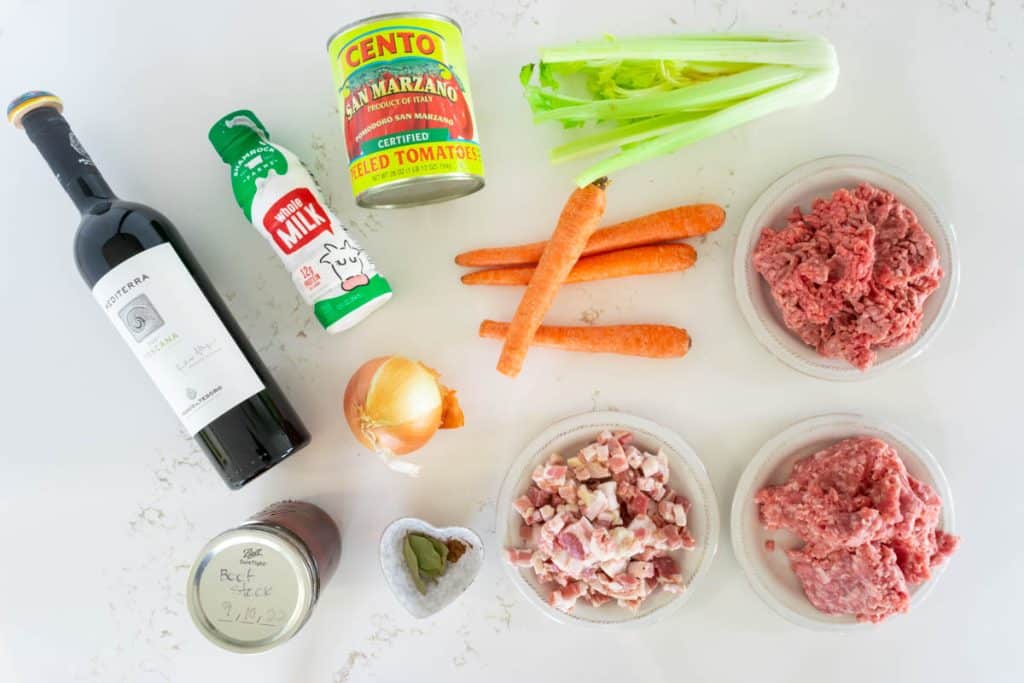 Ingredients for Authentic Bolognese Sauce.