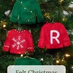 Green and REd Felt Christmas Sweater Ornaments.