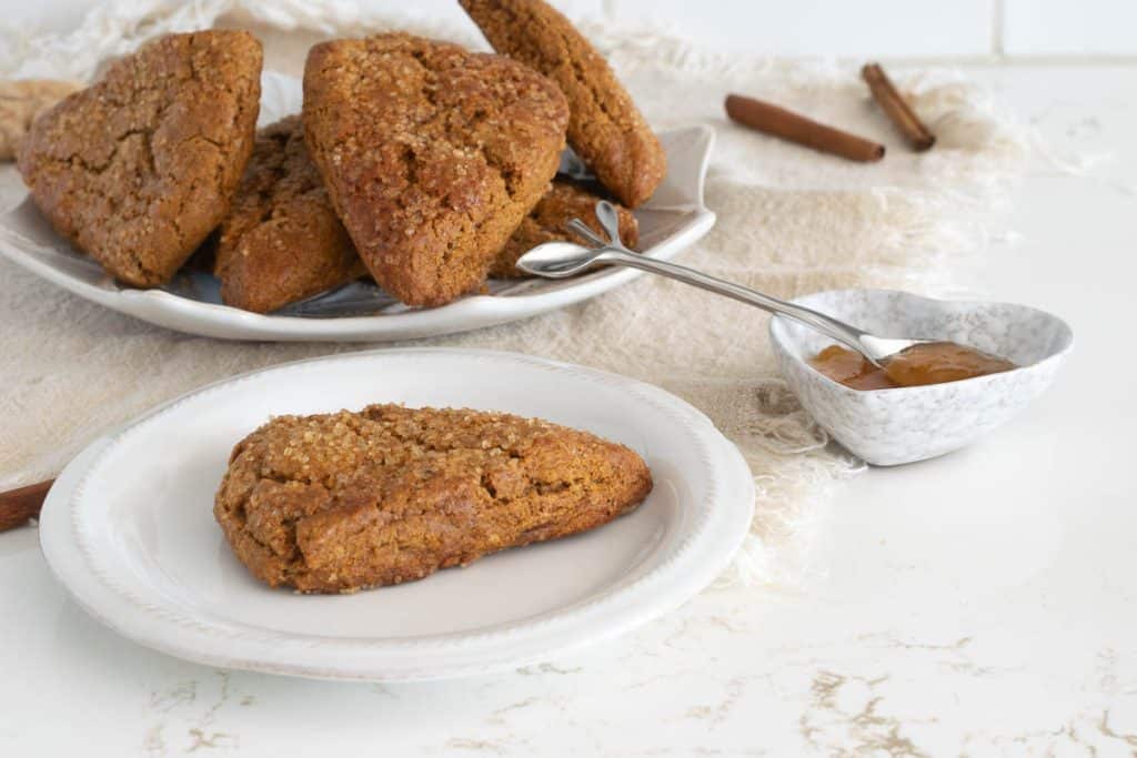 Gingerbread Scones on white plates

