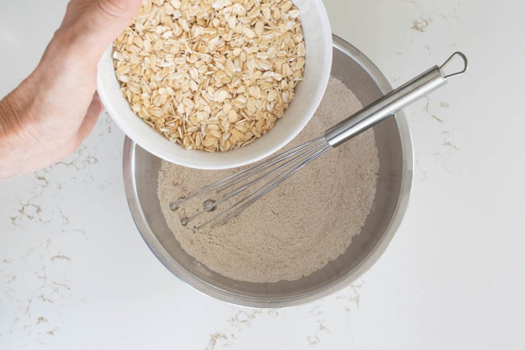 Add oats to flour.