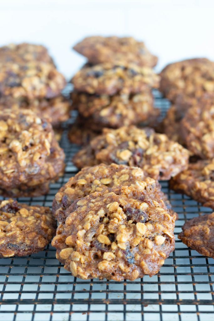 Cranberry Oatmeal cookies on cooling rack.