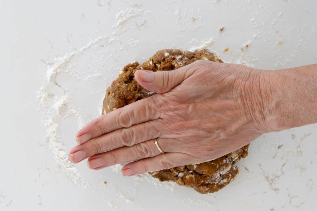 Use hand to form a disc of dough.