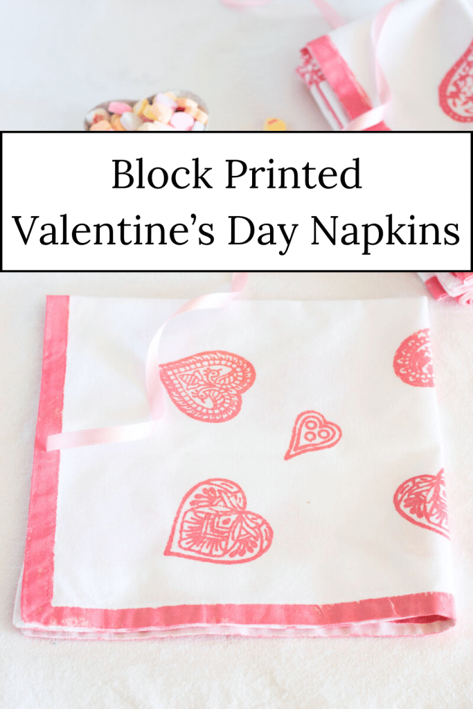 Block printed Valentine's Day Napkin