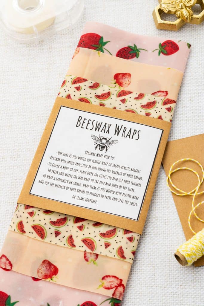 Finished packets of beeswax food wrap.