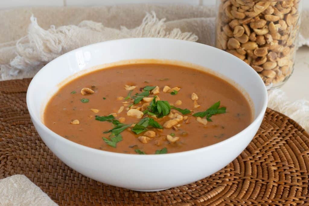 Peanut Butter Soup in a White Bowl.
